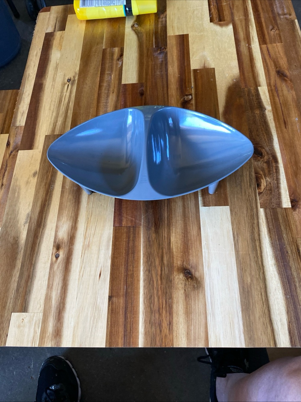 MCM Gray Melamine Divided 2-Compartment Oval Serving Bowl 11.6" x 6.5" Glossy